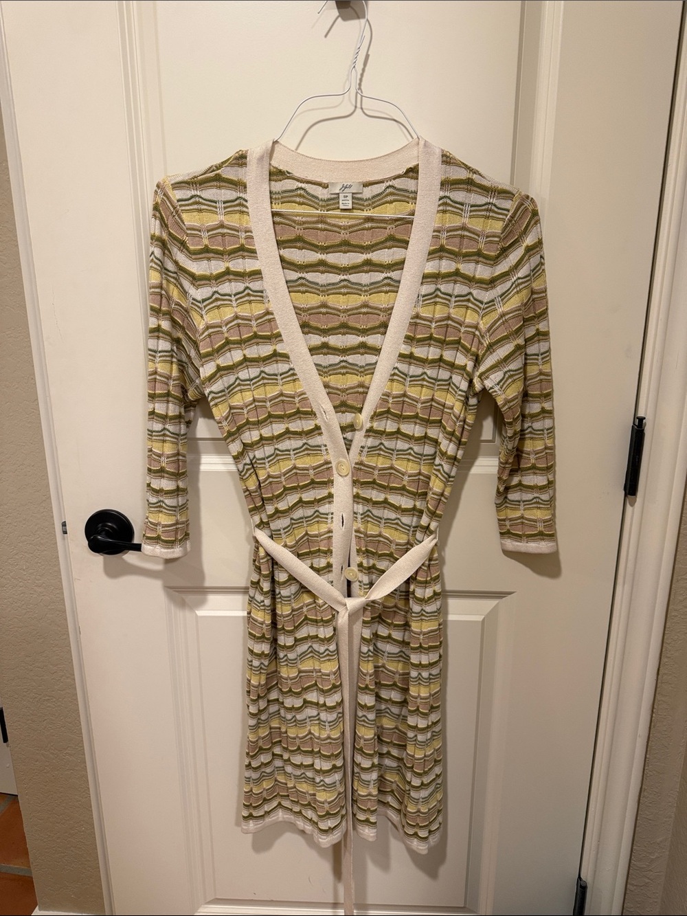 J. Jill Striped Knit Cardigan Dress — Yellow, Olive, Cream, Pink